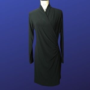 NORMA KAMALI LONG SLEEVE Surplice Wrap Dress, BLACK, NWOT, Size L